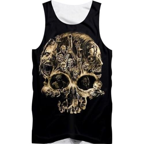 Mens Summer Vest Skull 3D Printed Fitness Vest Men and Women Harajuku Street Casual Sleeveless Vest