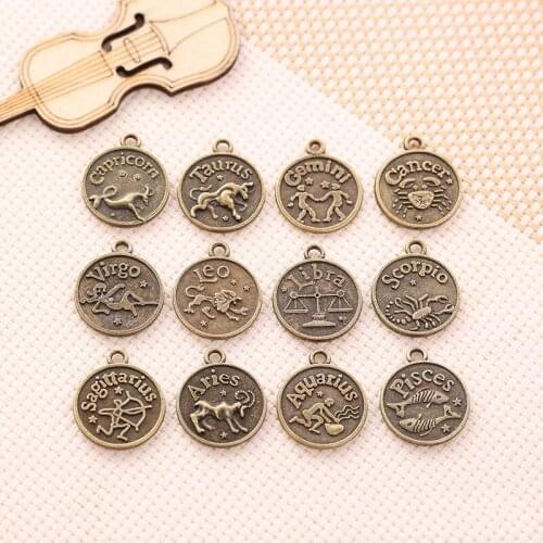 20mm*18mm 12 Constellation Ancient Bronze Pendant Charms Vintage Jewelry Making Accessories 48PCS