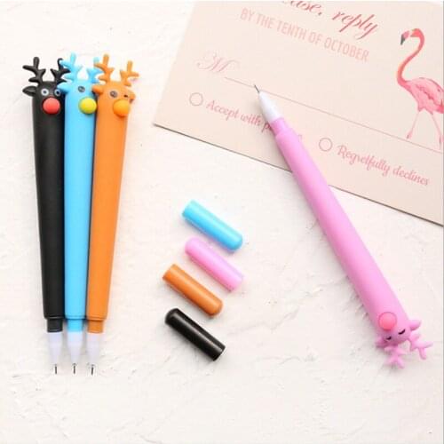 20 Pcs Creative Cartoon Elk Styling Gel Pen Black 0.5mm Small Fresh Student Stationery Gift Kawaii School Supplies