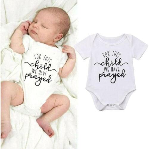 2020 Newborn Baby Bodysuits for This Child We Have Prayed Letters Baby Girl Bodysuit Short Sleeve Summer Toddler Playsuit Onesie