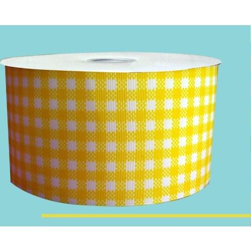 3" inch 75 mm 7.5 cm yellow Scottish lattice free shipping printed grosgrain ribbon for gift packing