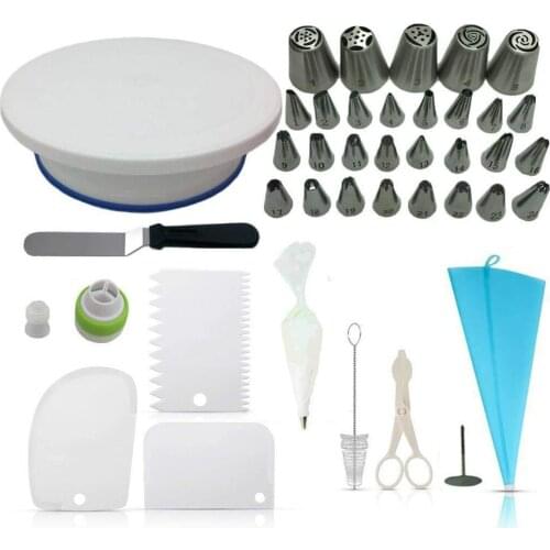 60pcs Plastic Cake Turntable Rotating Plastic Dough Knife Decorating Cream Cakes Stand set Cake Rotary Table Baking Tool