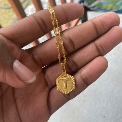 A-Z Alphabet Hexagon Choker Letter Initial Pendant Necklace Women Men Punk Jewelry Gold Ketting Collares Christmas Gift Bijoux