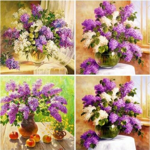 HUACAN Diamond Painting Flowers Lilac Cross Stitch Full Drill Home Decoration Diamond Mosaic Window Handmade Gift