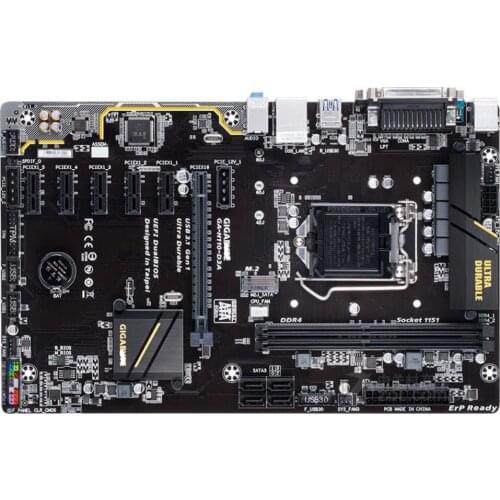 Used Mining Desktop Motherboard 6GPU 6pcie Socket LGA 1151 DDR4 For Giga GA-H110-D3A Mainbaord 1151 DDR4 USB3.1 H110-D3A