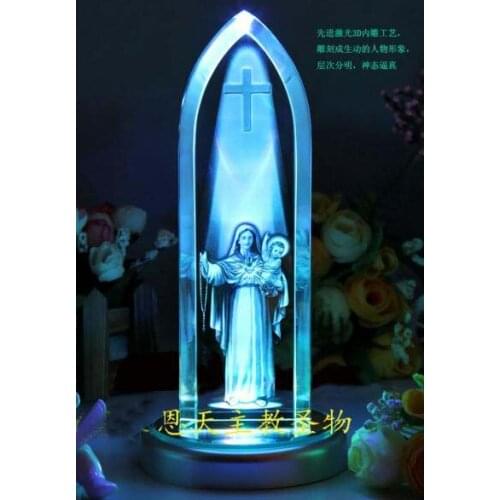 Large Catholicism Christianity HOME family Talisman- Religion Bless Safe Health Virgin Mary mother and child 3D Crystal statue
