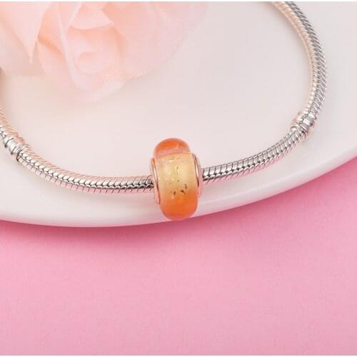2021 Summer New 925 Sterling Silver Glittering Sunset Murano Glass Charms Fits Pandora Bracelet Beads for Jewelry Making Kralen