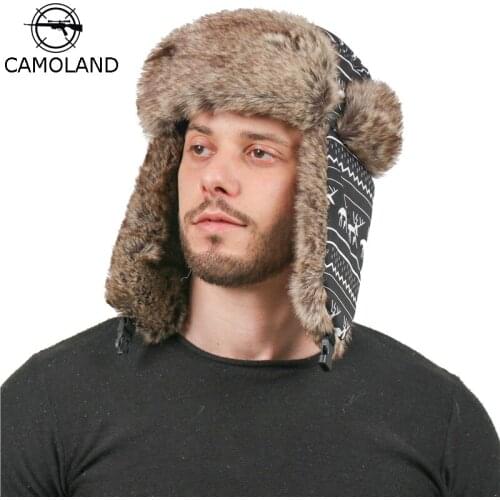 CAMOLAND Cartoon Design Winter Hats For Women Men Warm Bomber Hat Thermal Faux Fur Earflap Caps Male Outdoor Snow Ski Cap