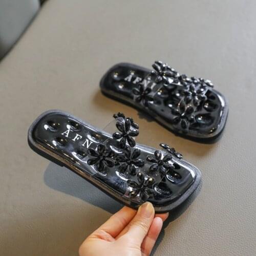 Girls Shoes Princess Shoes 2021 Summer New Kids Slippers Rhinestone Childrens Sandals Soft Bottom Non-slip Fashion Sweet Flower