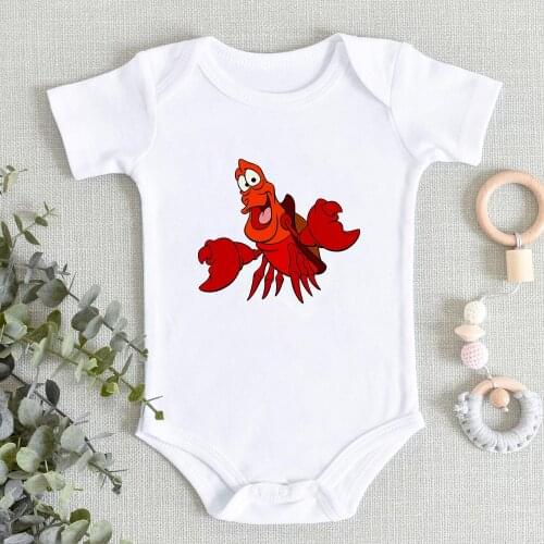 The Little Mermaid Sebastian Graphic Print Toddler Bodysuits Harajuku Aesthetic Cartoon Cute Baby Romper Fashion Infant Jumpsuit