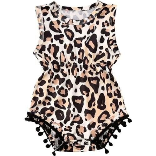 0-24M Newborn Leopard Romper Baby Boy Girl Sleeveless Tassels Romper Jumpsuit Infant Toddler Outfit Sunsuit Clothes