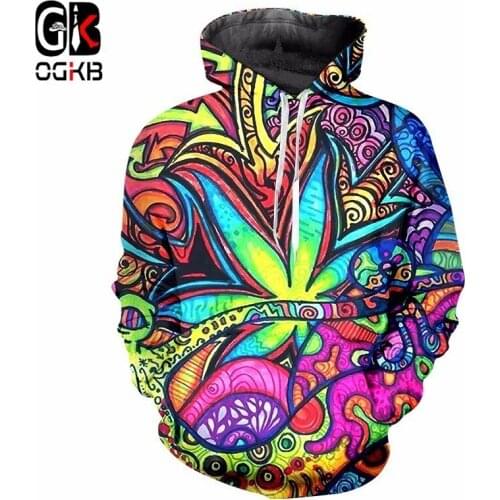 OGKB Hoodies Boy New Loose 3D Hoody Printed Oil Painting leaves Casual Plus Size 6XL Habiliment Man Winter Hoodies