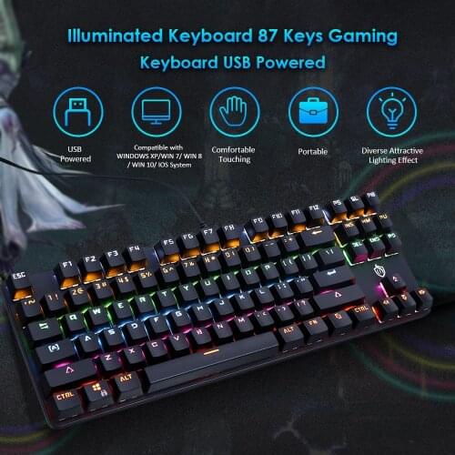 Illuminated Keyboard 87 Keys Gaming Keyboard USB Powered Operated Diverse Lighting Effect for Computer Laptop E-sports