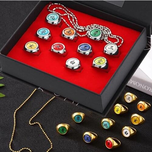 Akatsuki Member Cosplay Ring Itachi Hidan Tobi Pain Japanese Cartoon Jewerly Metal Accessory Set Necklace Halloween Gifts