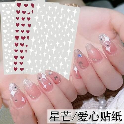 Red Heart Sharp White Star Nail Stickers for Women Girls Nail Art Decorations Nail Decor Halloween Nail Stickers