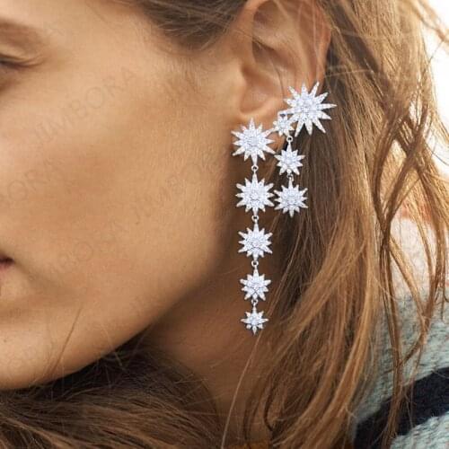 38*78mm Trendy Korean Earrings Pierced Star Drop Dangle Earrings Cubic Zirconia Inlaid Jewelry For Women mujer moda korean