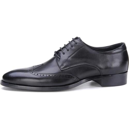 New brogue shoes pointed toe mens shoes black business shoes genuine leather formal carved dress shoes lace up dress shoes
