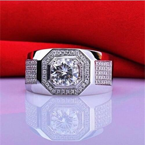 Mens 925 Sterling silver gemstone rings Luxury 2ct Simulated Diamond Engagement Wedding boys white Sapphire Jewelry Size 8-13