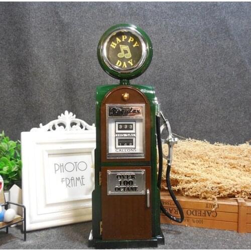Gas Station Music Box Creative Vintage Music Box Melody Box Desktop Decoration for Bar Restaurant Home (Green/Red)
