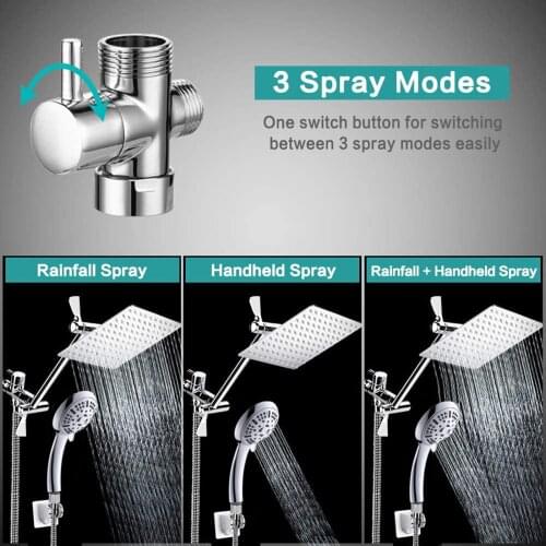 Rain Shower Head Combo Set with 11" Extension Arm and Stainless Steel Hose