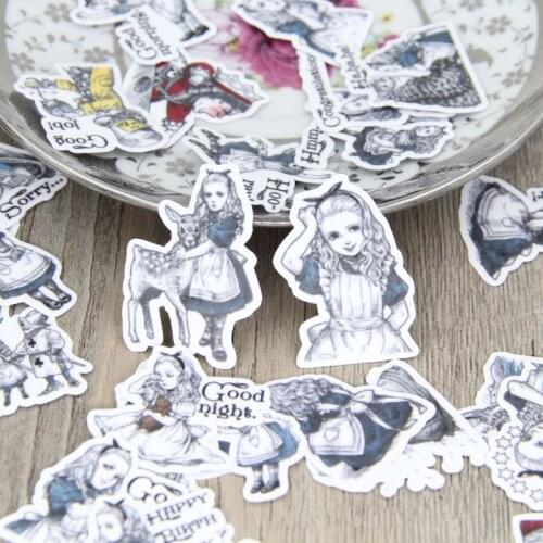 40pcs Self-made Alice in Wonderland Scrapbooking Stickers Decorative Sticker DIY Craft Photo Albums Decals Diary Deco
