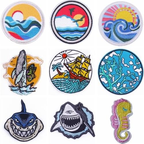 Whale/Sea Wave Patch Embroidery Patch Iron On Patches For Clothing DIY Adventure Patches Badge For Clothes Applique Accessory