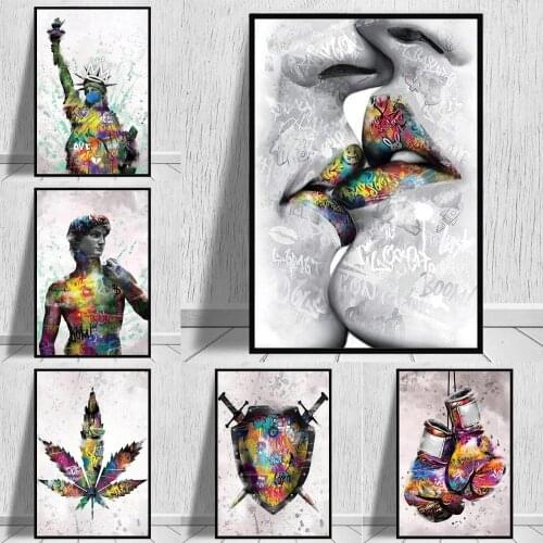 Modern Wall Art Graffiti Kiss Funny Statue Canvas Poster And Prints Decorative Wall Painting For Room Decor Mural Pictures