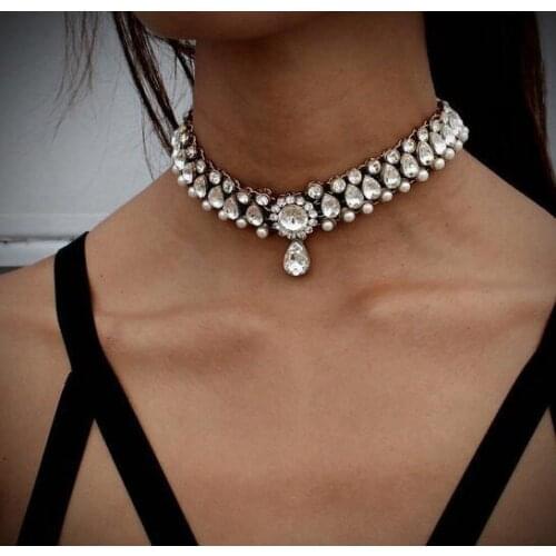 Collar Choker Crystal Choker Necklace pendant Simulated Pearl Statement Jewelry