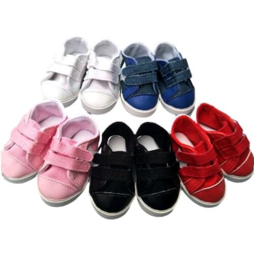 7.5cm doll canvas shoes For baby doll pink white jeans shoes 18 inch girl doll casual shoes