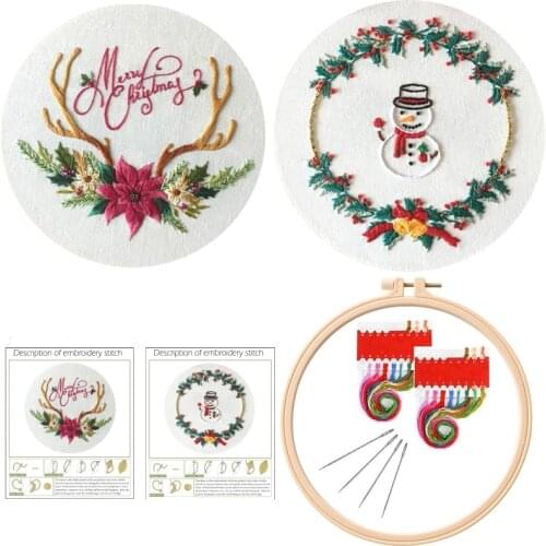 Christmas Deer Embroidery Kits for Beginners Snowman Embroidery Set Christmas Decoration Embroidery Patterns English Description