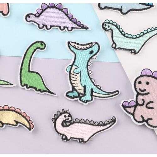 Self-adhesive Cartoon Dinosaur Embroidery Patches for Clothing Iron on Clothes Lovely Animal Appliques Badge Stripes Sticker Diy