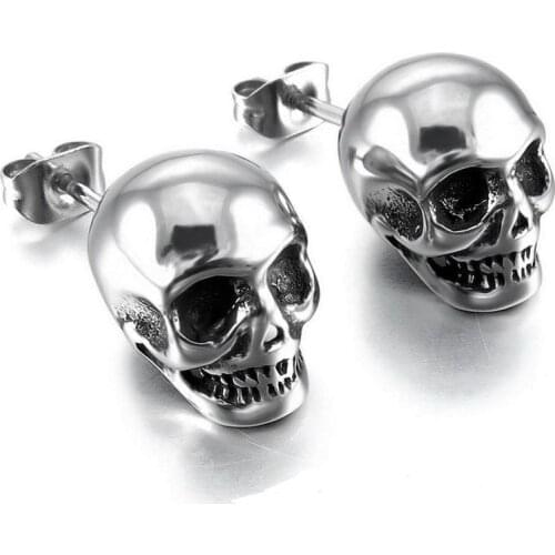 Fashion Punk silver color Black Skull Head Stud Earrings Skeleton Brincos For Men Boys Unix Hip-hop Rock Gothic