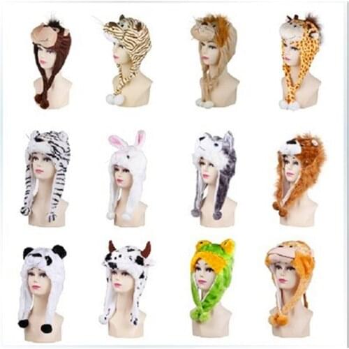 Adult Child Performance Show Party Cartoon Plush Animals Fur Hat Thermal Winter Ear Protector Cap Warm Skullies Beanies Headwear