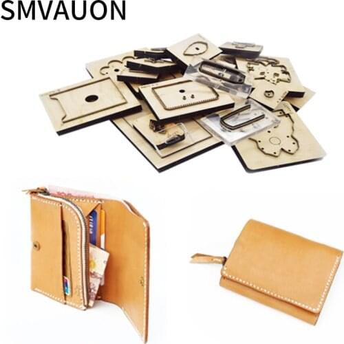 SMVAUON Wooden Die Cutting Mold Diy Folding Wallet Mold Diy Making Handmade Craft Wallet Gift Leather Punching Set Tools