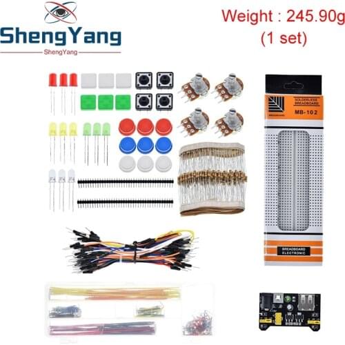 Generic parts package + 3.3V/5V power module+MB-102 830 points Breadboard +65 Flexible cables+ jumper wire box for Arduino