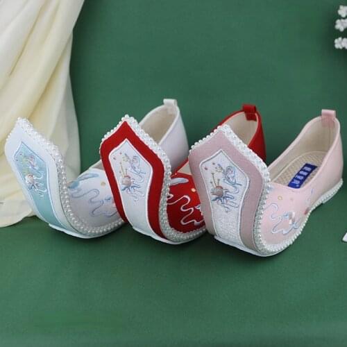XinHuaEase Hanfu Shoes Womens Ancient Chinese Traditional Shoes Embroidered Oriental Wedding Ankle Strap Shoes with Raised Head