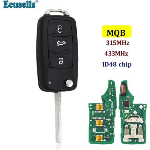 MQB system Smart Modified Folding flip 3 button 315MHz with ID48 chip remote key fob for VW Volkswagen HU66 uncut blade