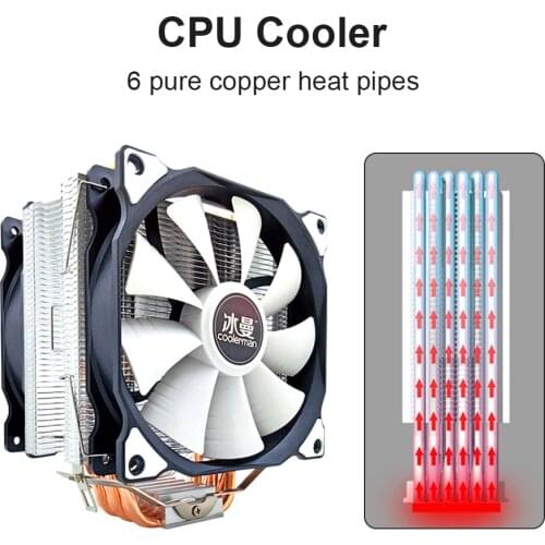 SNOWMAN MT6 12cm CPU Cooling Fan 6 Pure Copper Heat Pipes Desktop PC Cooler 4 Pin PWM Heatsink Radiatorfor Intel AMD