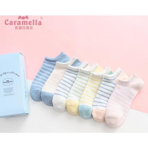 2020 New Spring Women Socks 7Pairs Striped Candy Color Cotton Girls Ankle Socks Colorful Soft Fashion Invisible Shor Lady Socks