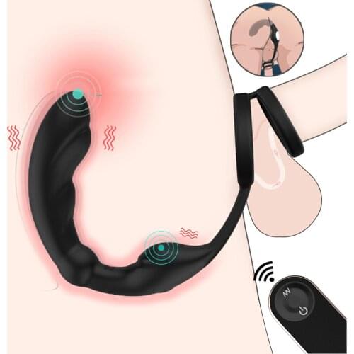 Vibrating Anal Plug with Penis Ring Male Prostate Perineum Massager Wireless Remote Control Butt Plug Vibrator Dildos Sex Toys