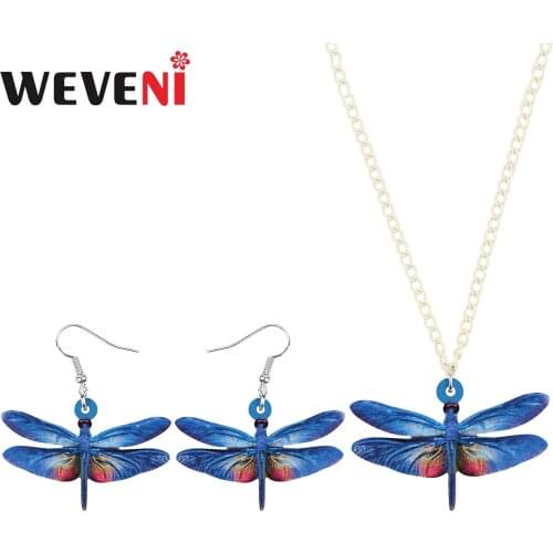 WEVENI Acrylic Blue Dragonfly Jewelry Sets Cute Insect Animal Earrings Necklace For Women Teens Birthday Funny Gift Accessories