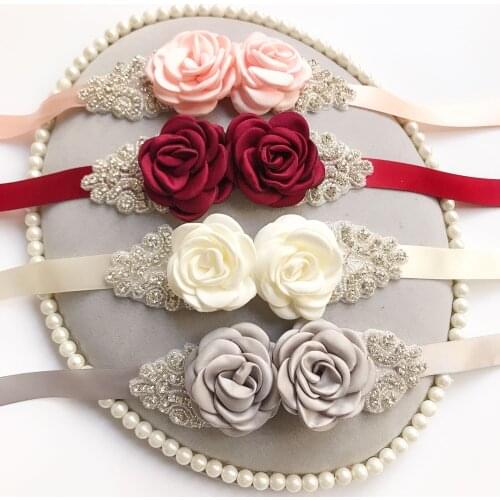 XW200 rhinestone sewn rose flower bride wedding girdle wedding dress gown belt