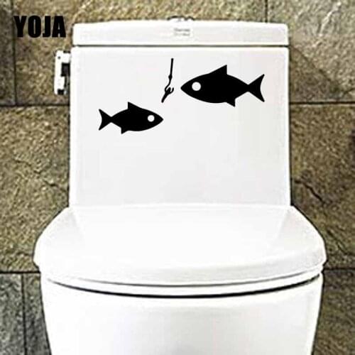 YOJA 23.9X11CM Two Fish With Hook Toilet Seat Stickers Kids Room Decor Wall Decal T5-0370