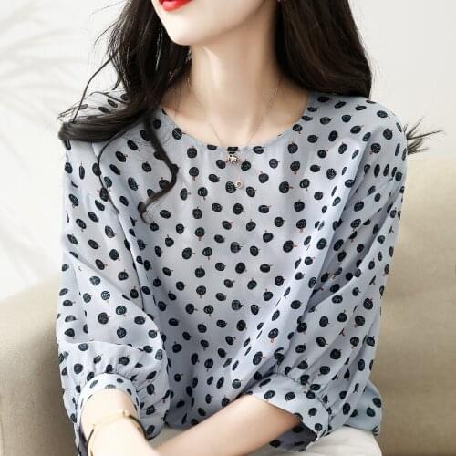 Chiffon shirt womens 7 / 4 sleeve spring womens 2021 new fashion small shirt short loose top blusa feminina Polyester