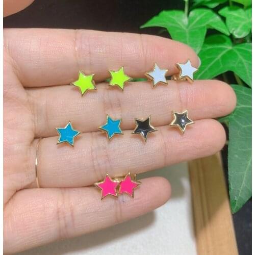 10Pairs Trendy Colorful Enamel Oil Drop Star Shape Smaller Charm Stud Women Earring