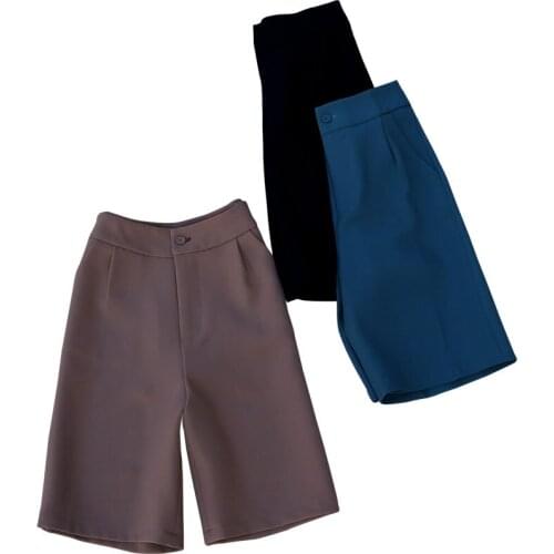 2021 spring summer ankle length shorts women high waist straight wide leg shorts