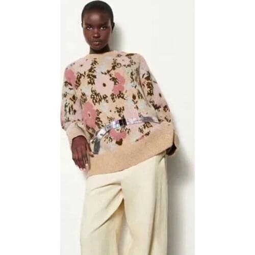 Nlzgmsj Za Women 2021 Fashion Flower Print Autumn Winter Knitted Sweater Jumper Female Elegant Pullovers Sweater 202108