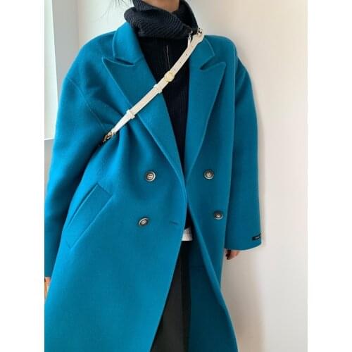 High-end four-color mid-length suit collar double-breasted double-sided cashmere coat woolen coat female 21 new