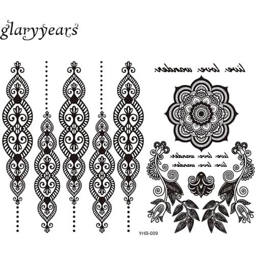 1 Piece Classic Black Flower Lace Fake Jewelry Tattoo BYHB-009 Body Spine Art Temporary Waterproof Word Tattoo Sticker for Women