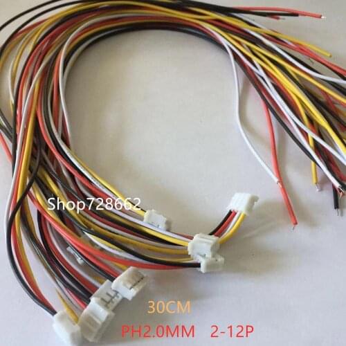 10pcs/lot JST PH 2.0 2/3/4/5/6/7/8/9/10 Pin Pitch 2.0mm Connector Plug Wire Cable 30cm Length 26AWG